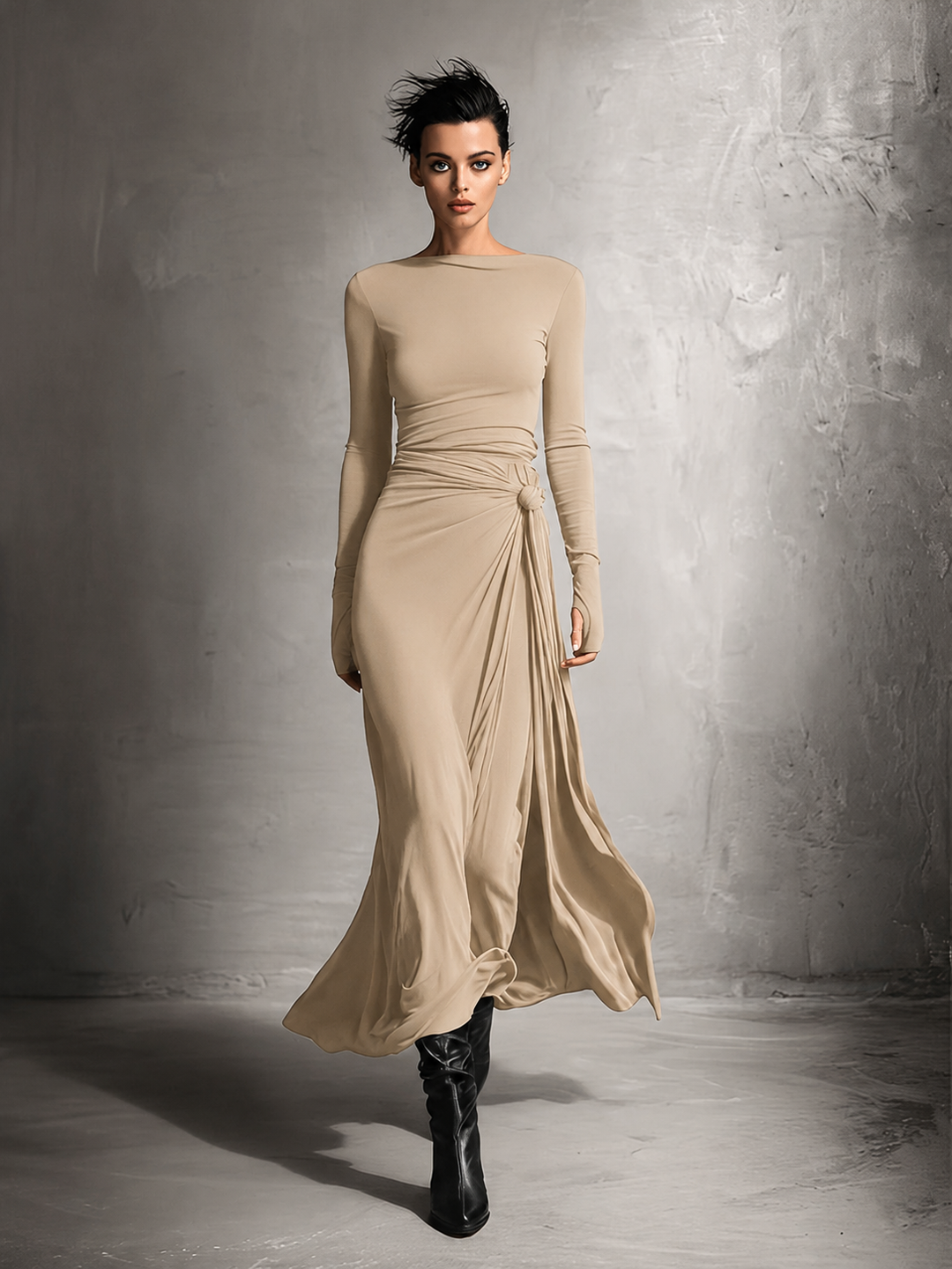 Anastasia | Damen Maxikleid mit Wickeloptik und langen Ärmeln