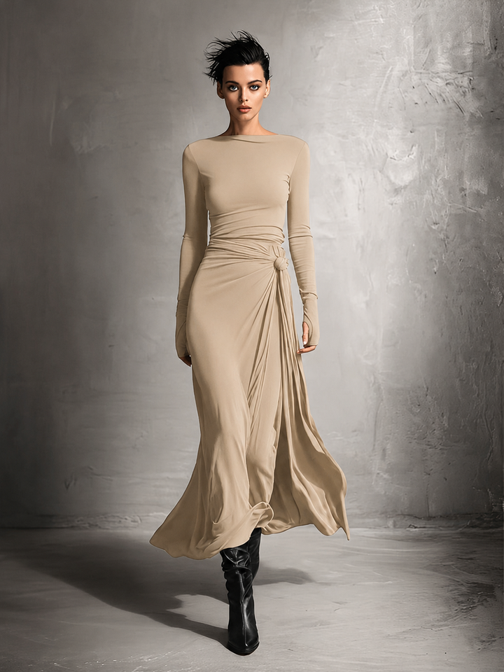 Anastasia | Damen Maxikleid mit Wickeloptik und langen Ärmeln