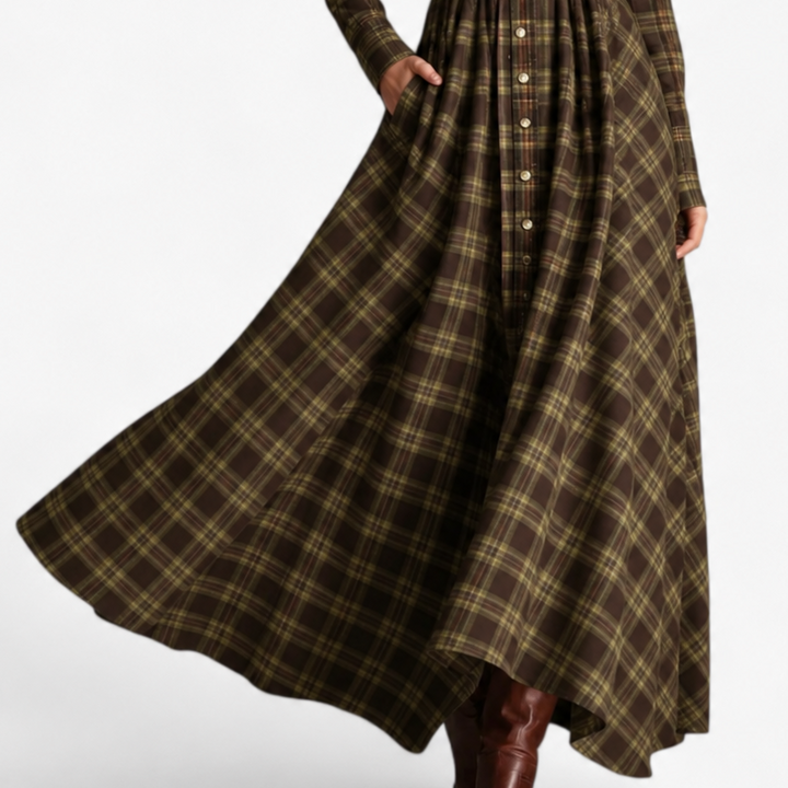 Francine | Damen Hemdblusenkleid mit Karomuster und langen Ärmeln