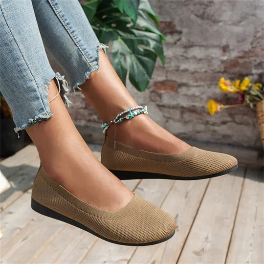 Acacia | Women's Slip On Ballet Flats - Beige - Image 1