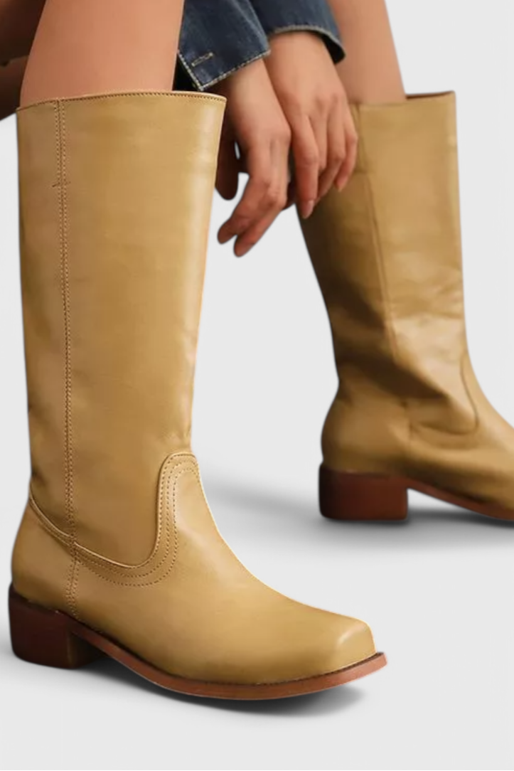 Aldene | Women's Knee-High Block Heel Boots - Camel - Image 1