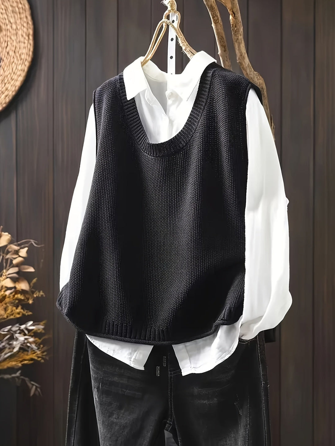 Aldmere | Women's Knitted Sweater Vest Two-Piece Set - Black - Image 1
