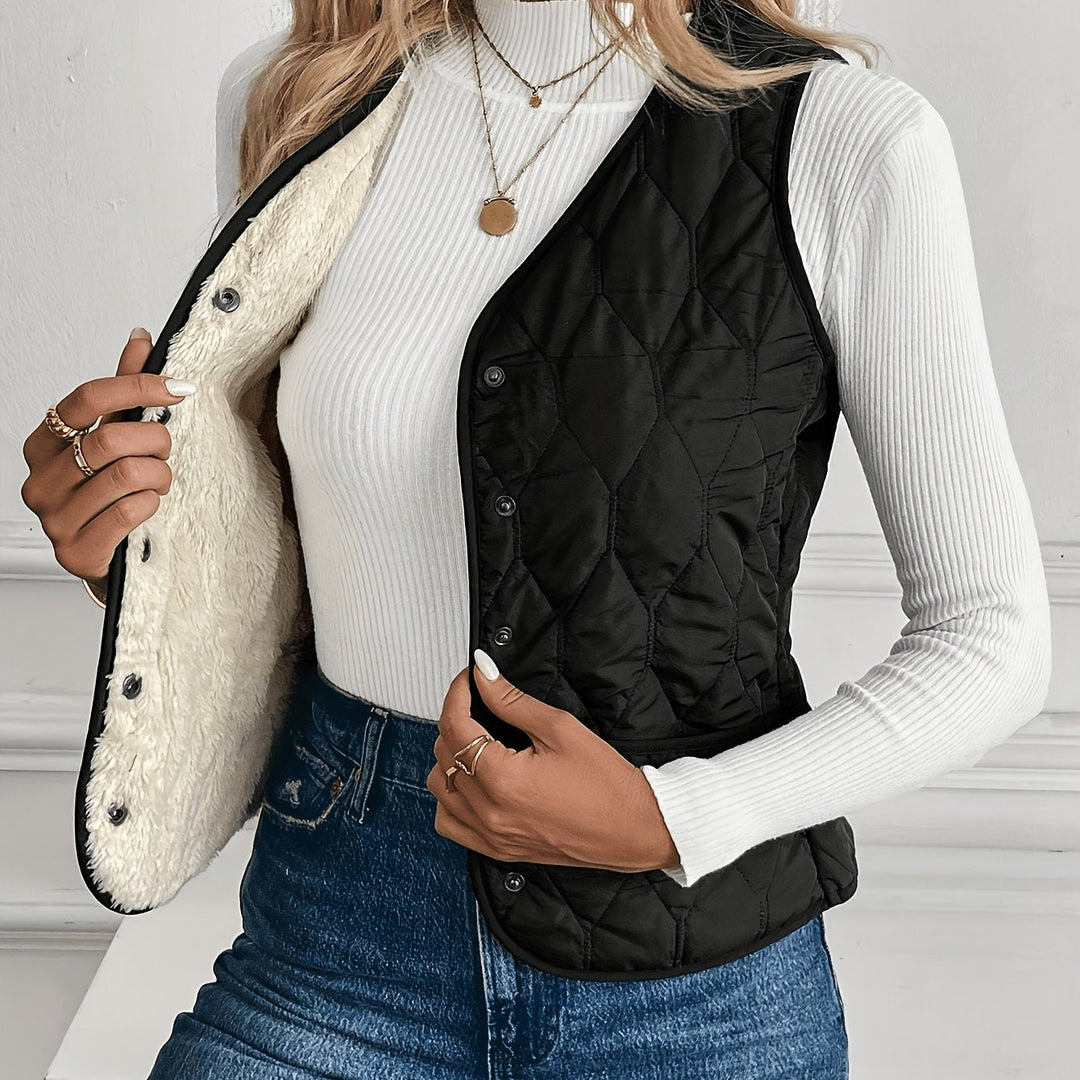 Aldmira | Women's Quilted Gilet Reversible Vest - Black - Image 1
