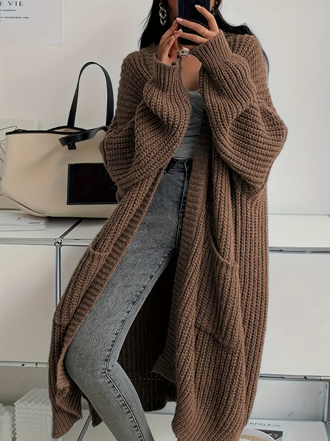 Aldmoor | Women's Oversized Longline Cardigan - Brown - Image 1