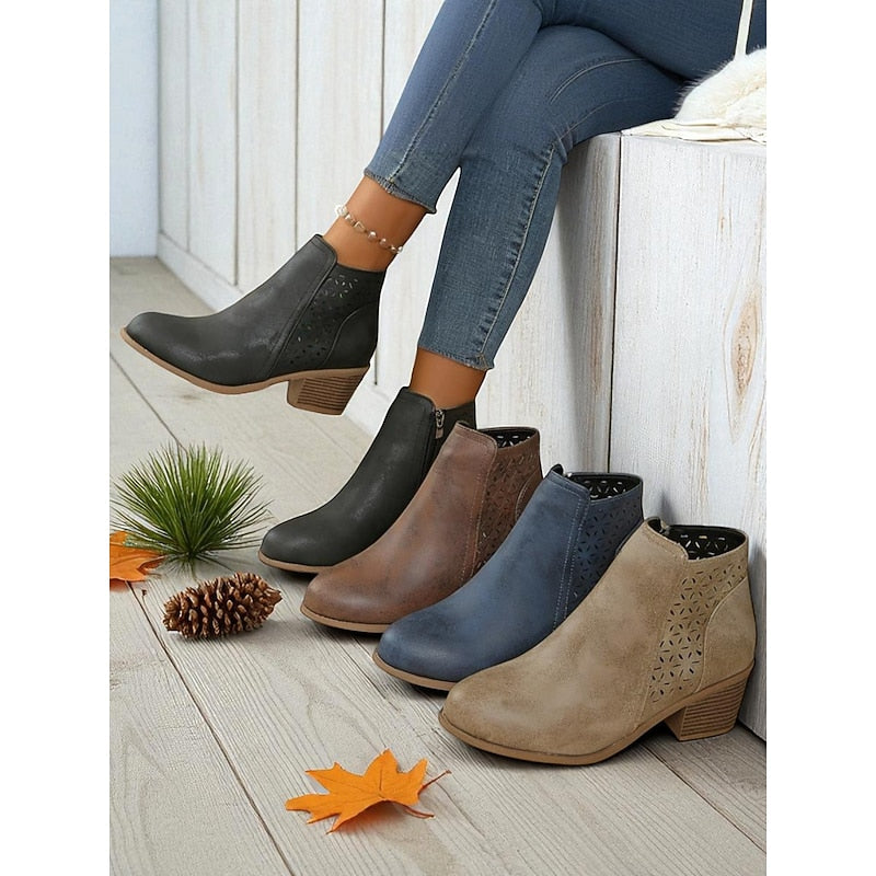 Aldoris | Women's Cutout Block Heel Ankle Boots - Image 1