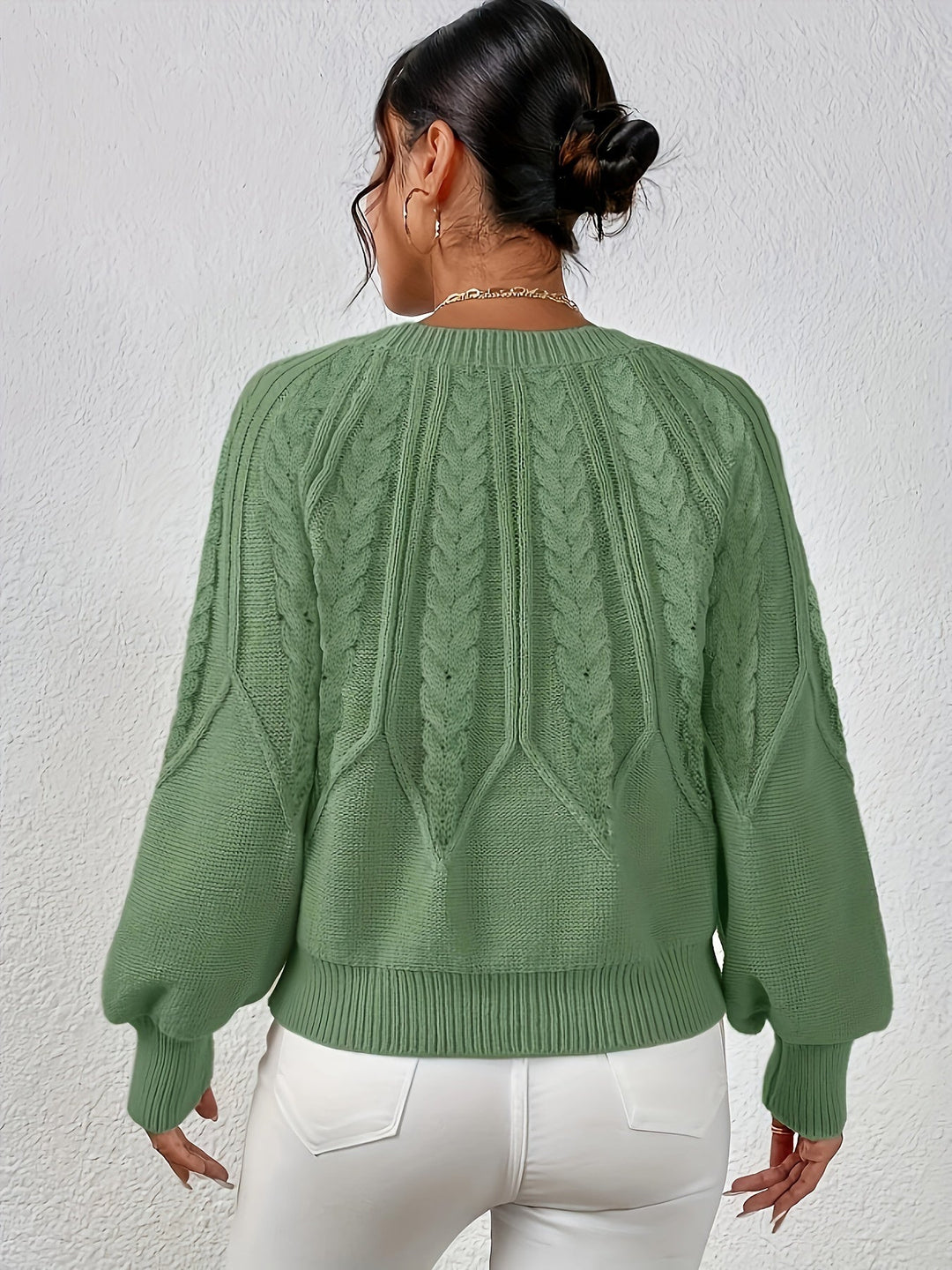 Aldric | Women's Cable Knit Jumper Relaxed Fit - Sage - Image 1