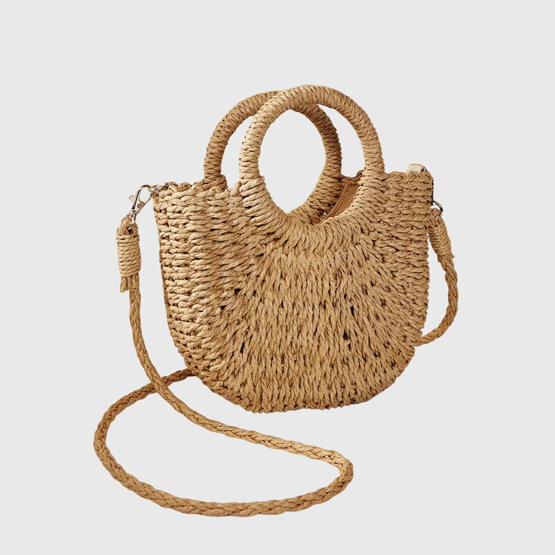 Allegra | Women's Woven Circle Handle Bag - Beige - Image 1