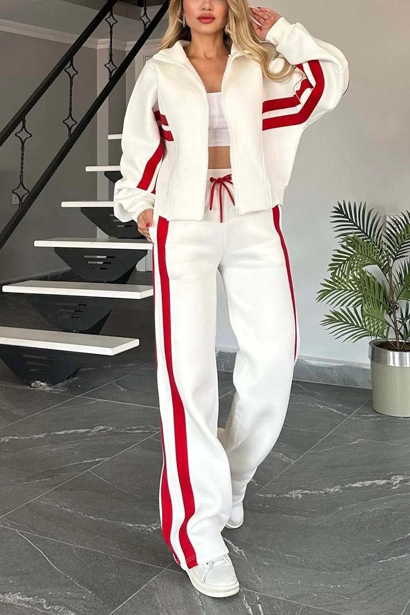 Allegro | Women's Zip Up Tracksuit Two Piece Set - White - Image 1