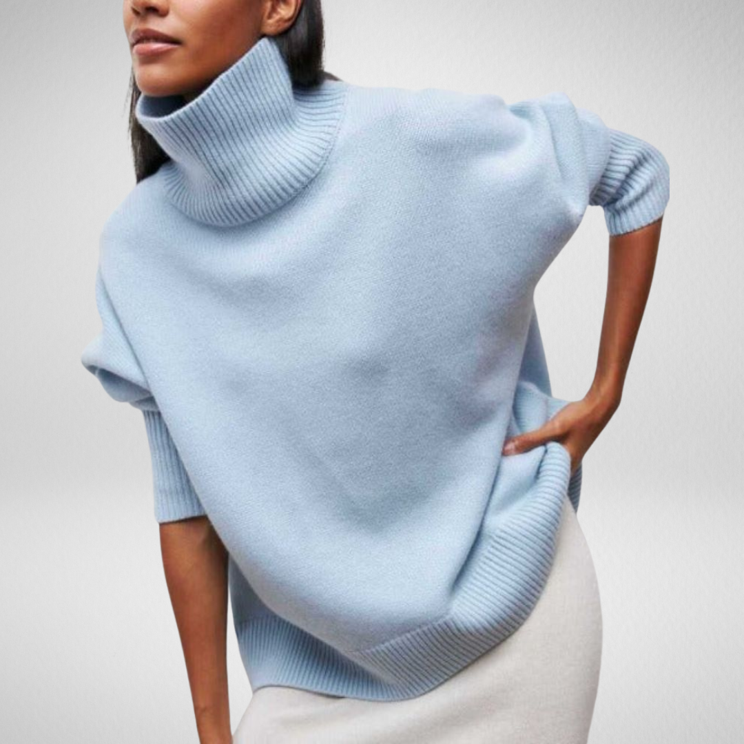 Alvara | Women's Oversized Turtleneck Knit Jumper - Light Blue - Image 1