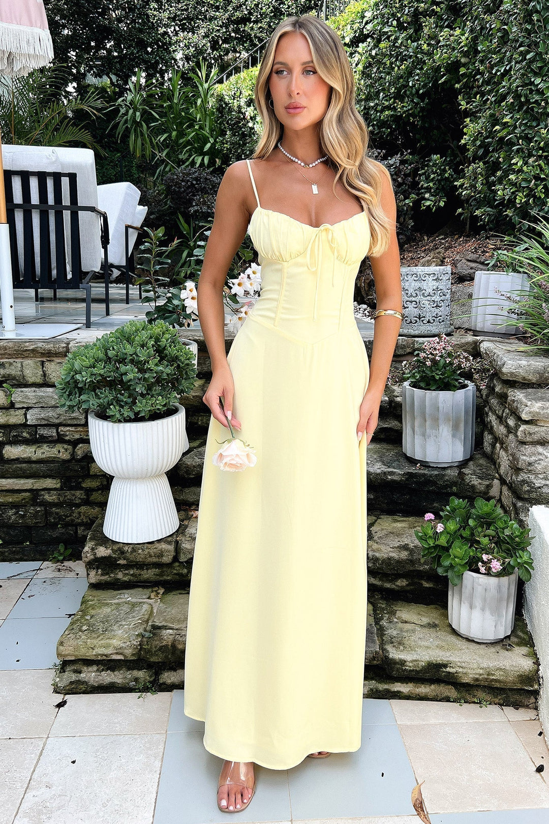 Anastacia | Women's Yellow Sweetheart Maxi Dress - Yellow - Image 1