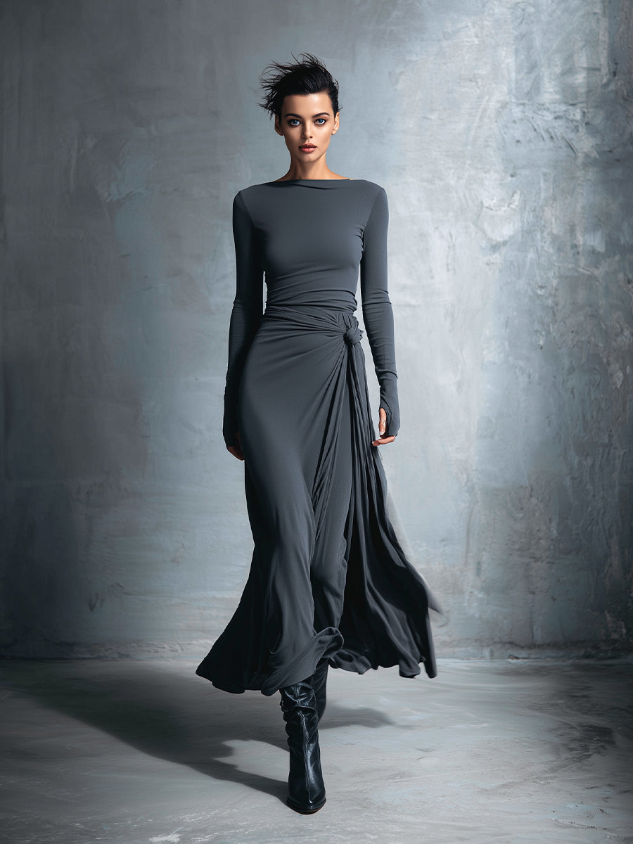 Anastasia | Women's Long Sleeve Wrap Maxi Dress - Grey - Image 1