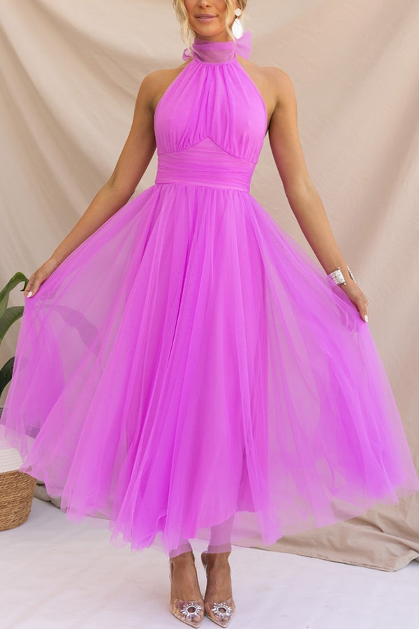 Anneliese | Women's Halter Neck Midi Dress - Purple - Image 1