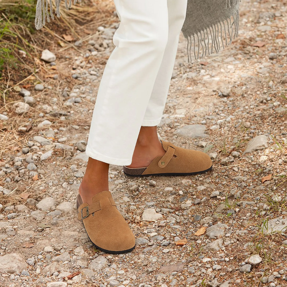 Apollonia | Women's Buckle Slip-On Slides - Brown - Image 1