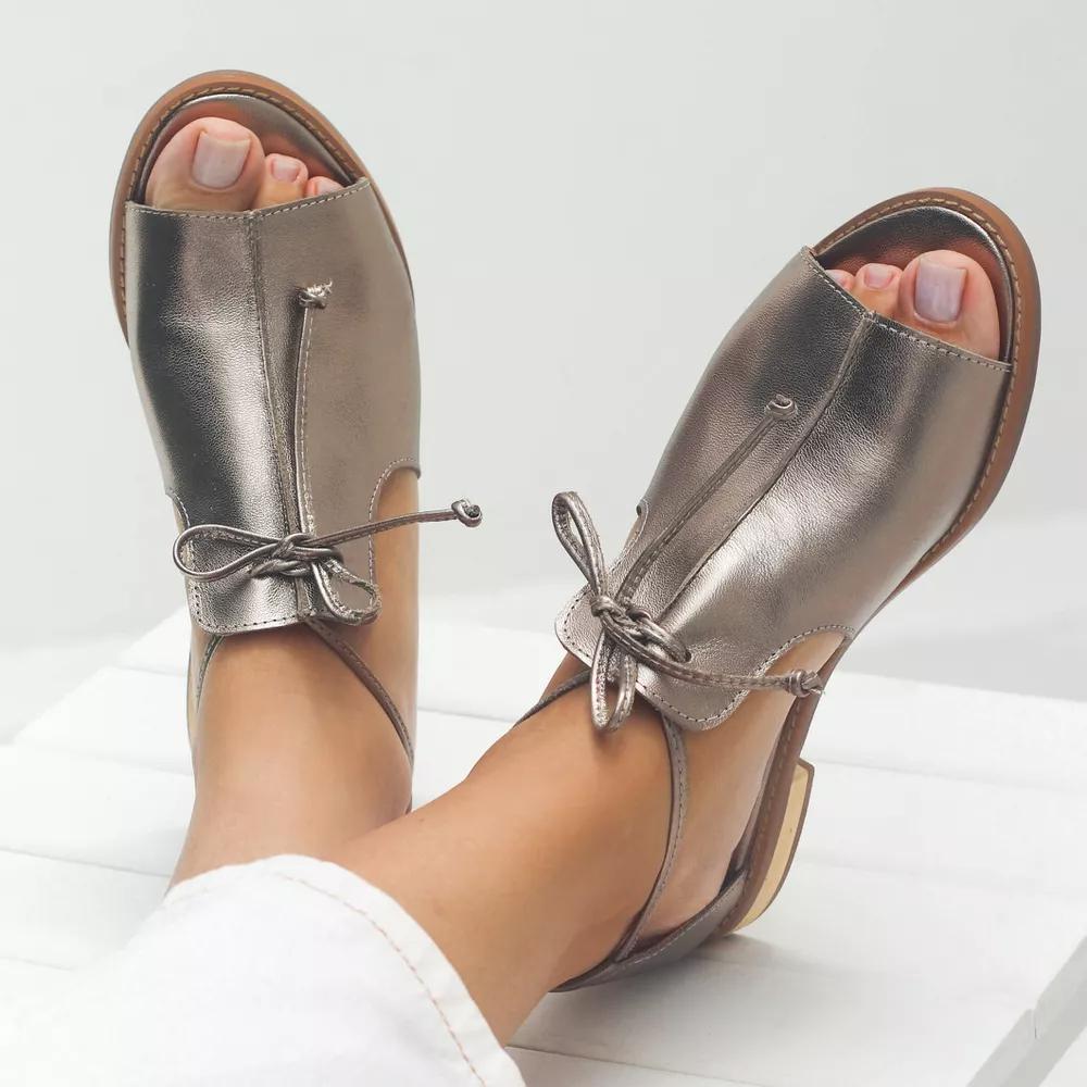 Araminta | Women's Metallic Open Toe Flat Sandals - Silver - Image 1