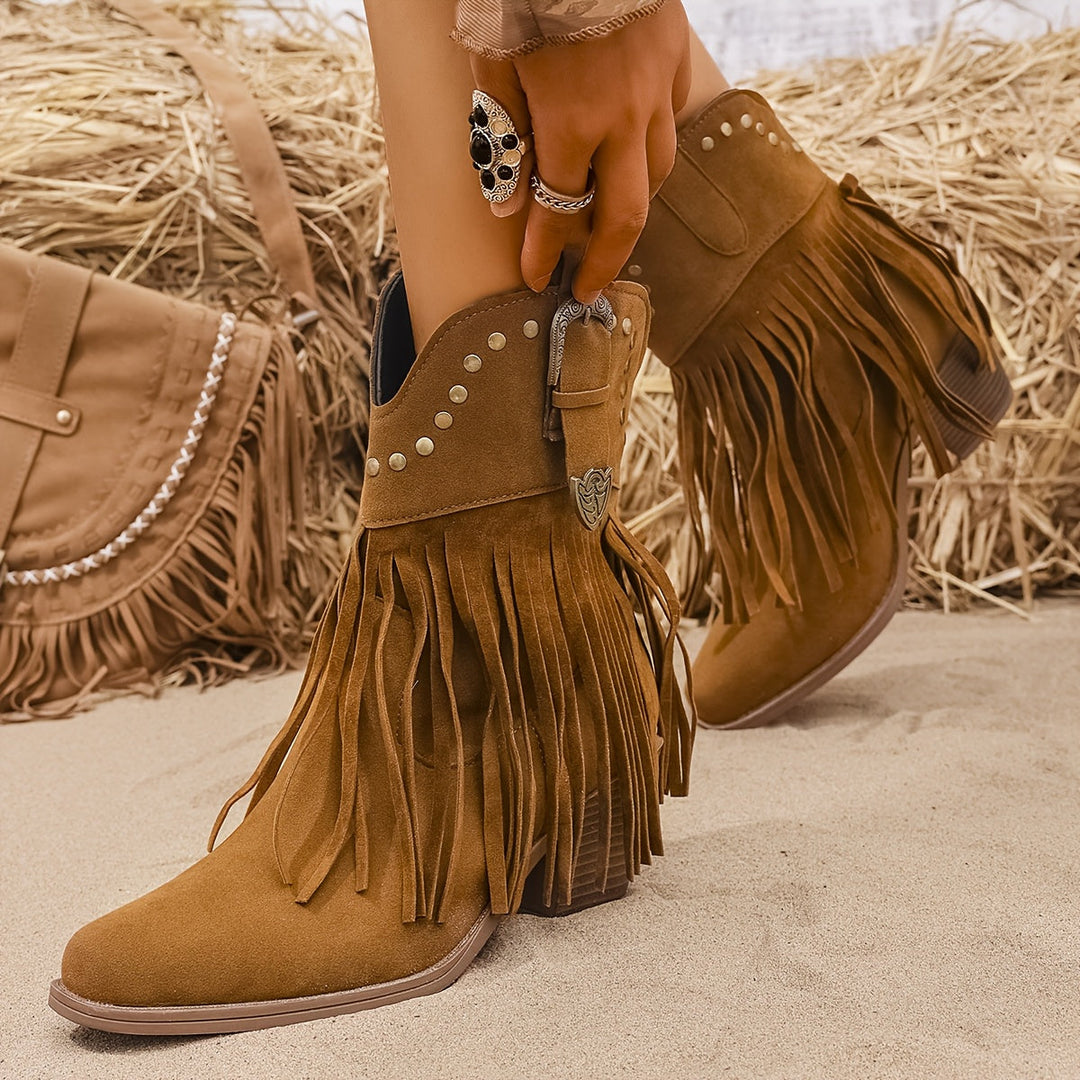 Arvine | Women's Wide Calf Western Cowboy Boots - Camel - Image 1