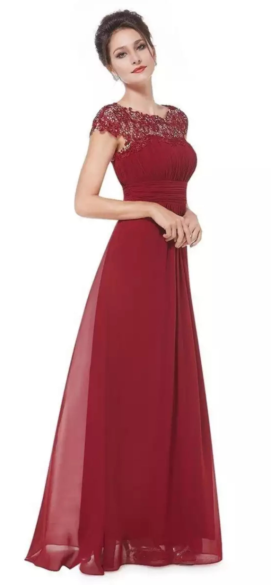 Aurelia | Women's Lace Bodice Evening Dress - Burgundy - Image 1