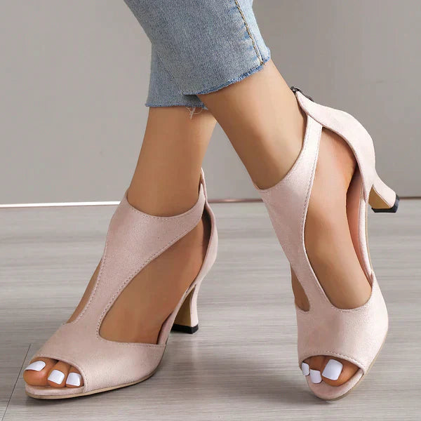 Aurelia | Women's Low Block Heel Strappy Sandals - Peach - Image 1