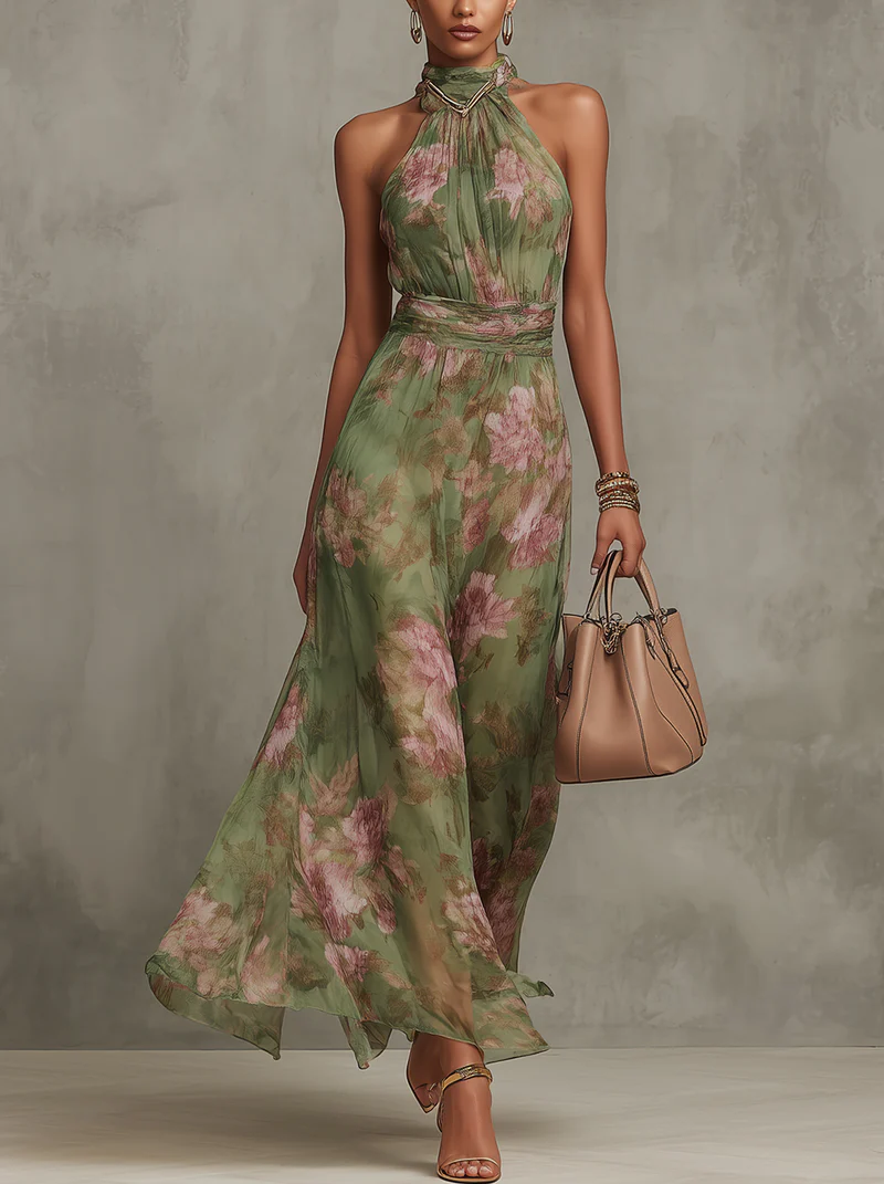 Azalea | Women's Floral Halter Maxi Dress - Floral - Image 1