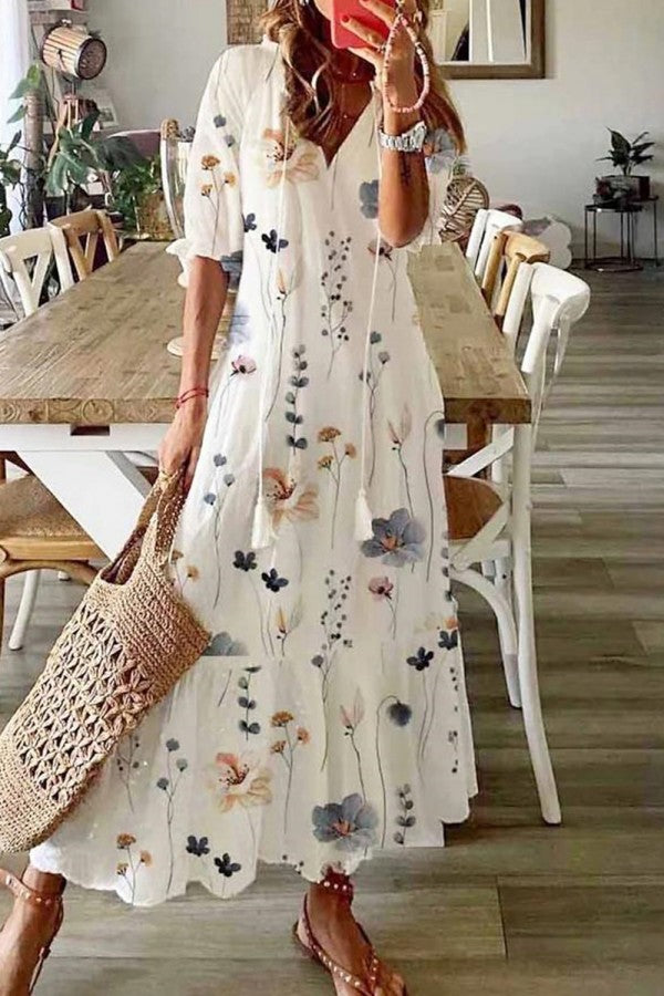 Azalea | Women's Floral V-Neck Tassel Maxi Dress - Floral - Image 1