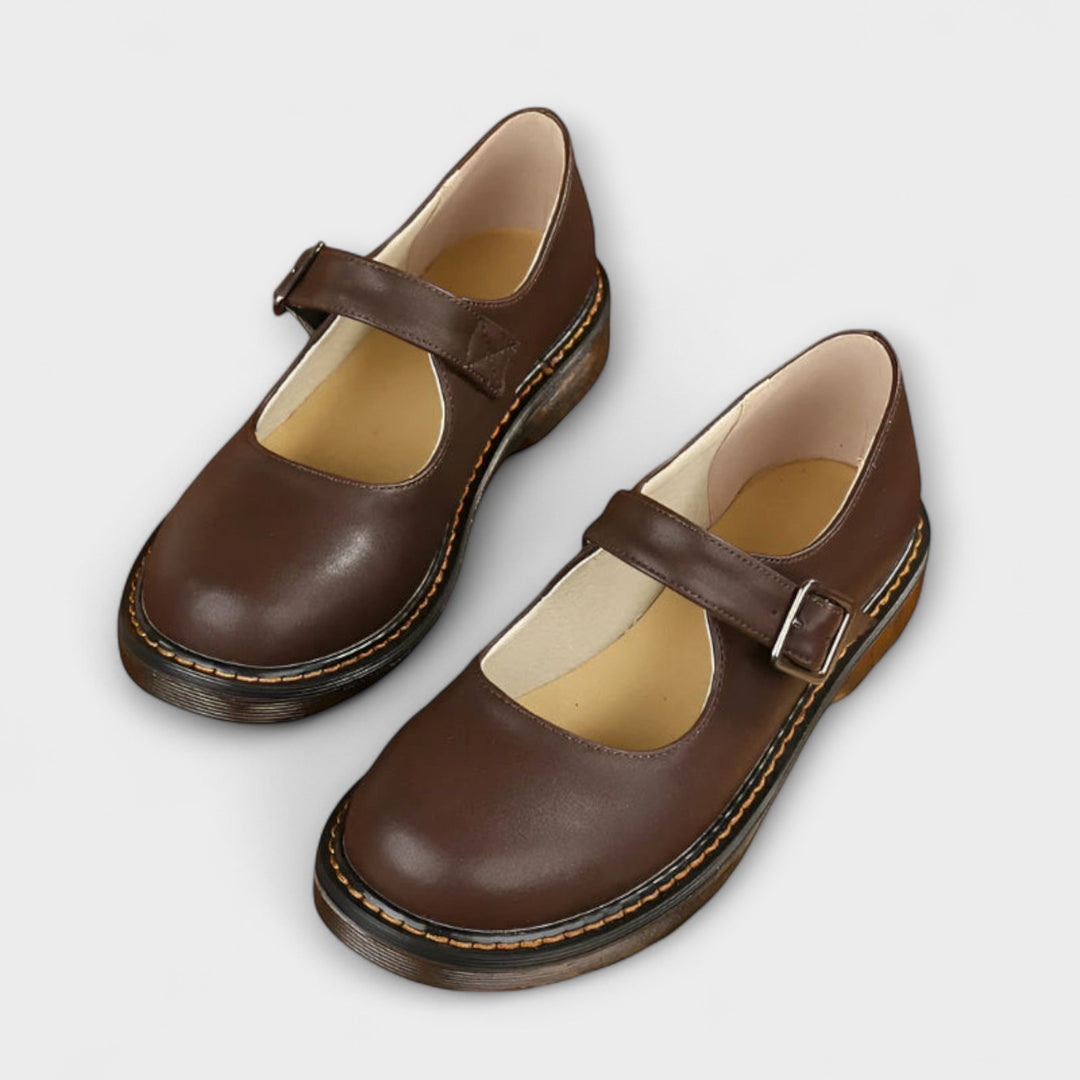 Azalea | Women's Mary Jane Brown Flat Shoes - Brown - Image 1