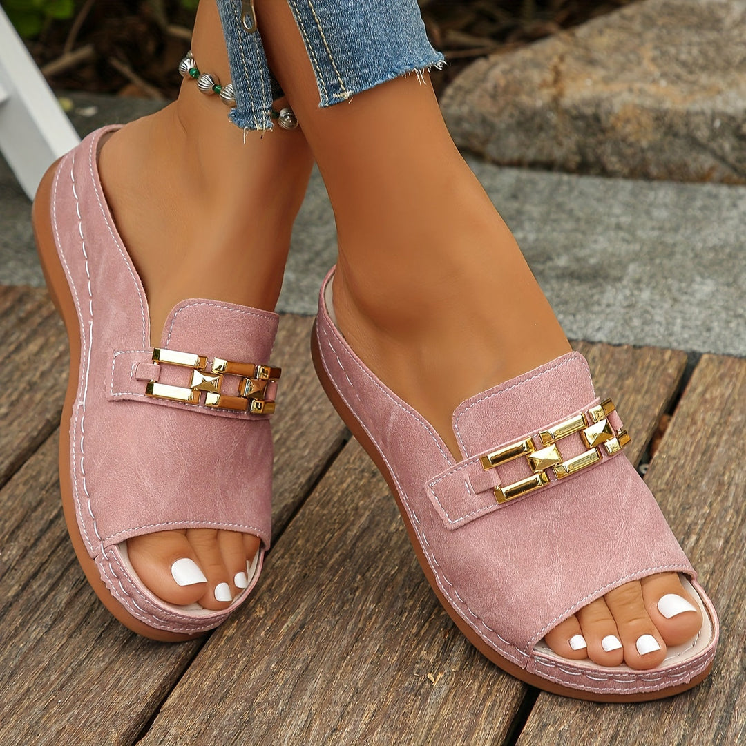 Azalea | Women's Slip On Slide Sandals - Pink - Image 1