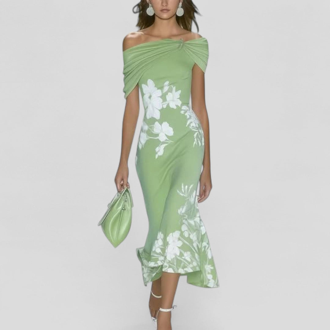 Azurite | Women's Floral Off-Shoulder Midi Dress - Floral - Image 1