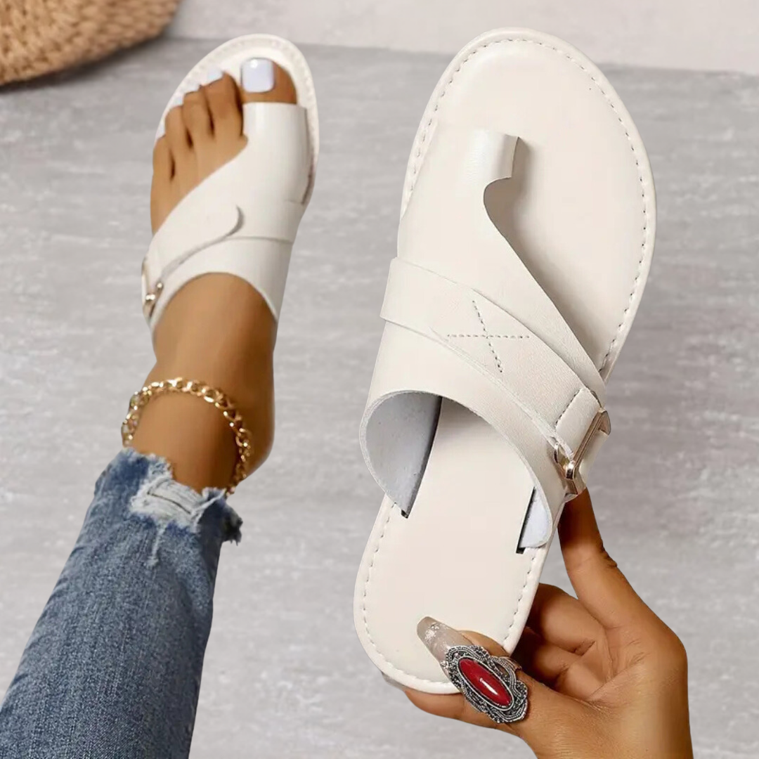 Belinda | Women's Cushioned Flat Sandals - White - Image 1