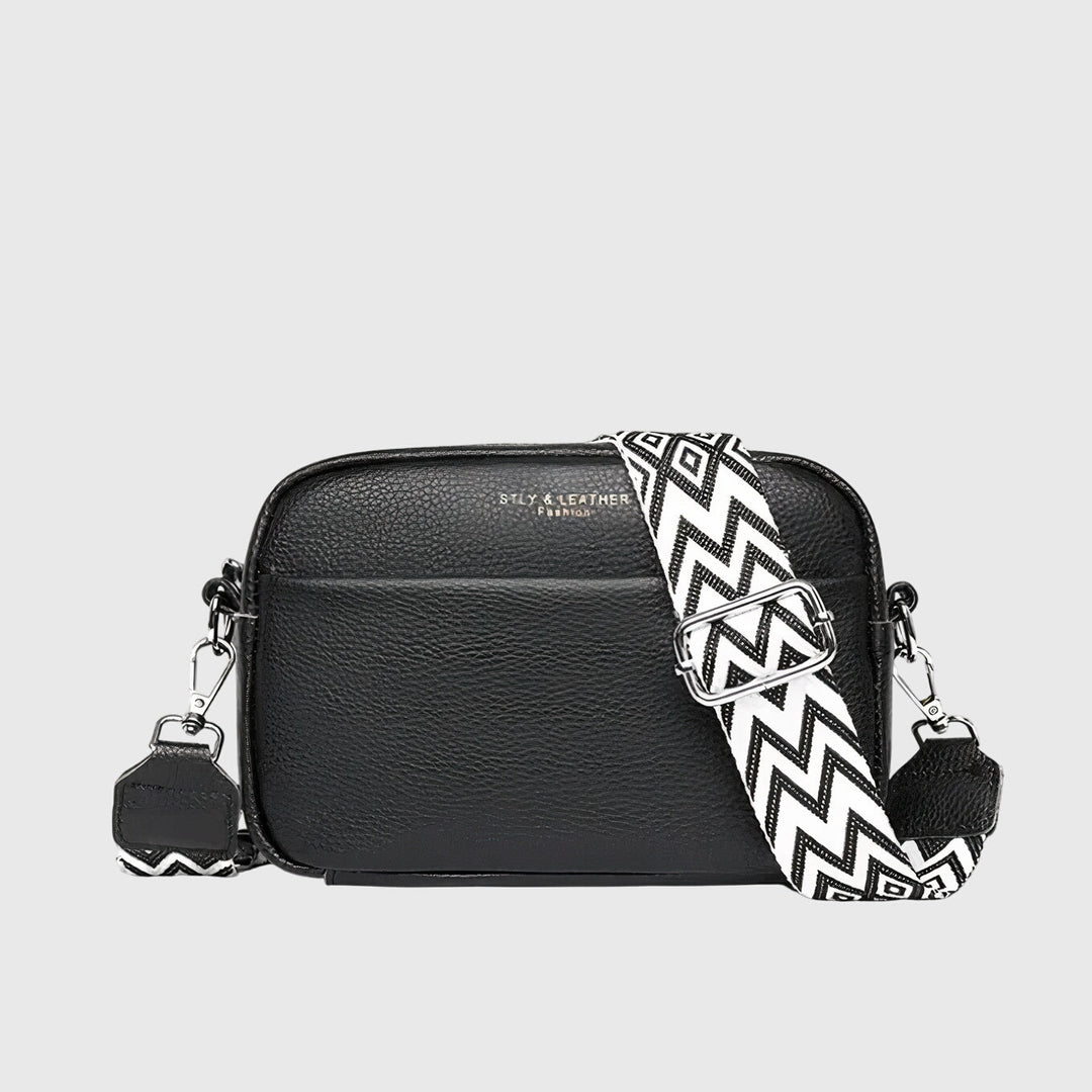 Bellatrix | Women's Black Crossbody Bag with Patterned Strap - Black - Image 1
