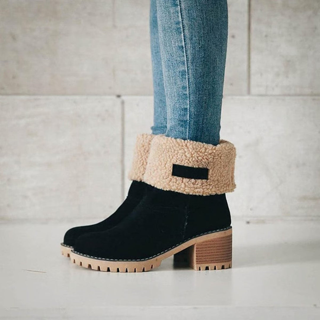 Belvorn | Women's Faux Fur Cuff Winter Ankle Boots - Black - Image 1