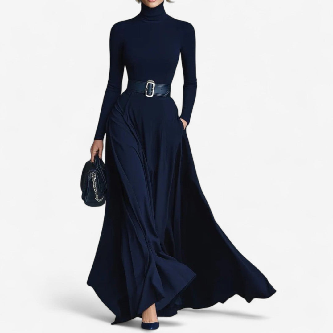 Benedetta | Women's Mock Turtleneck Maxi Dress - Navy - Image 1