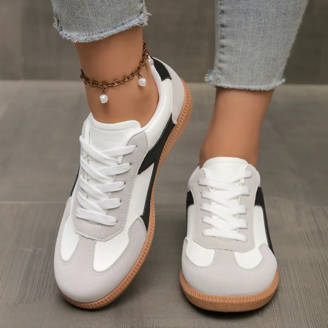 Bethany | Women's White Lace Up Trainers - White - Image 1