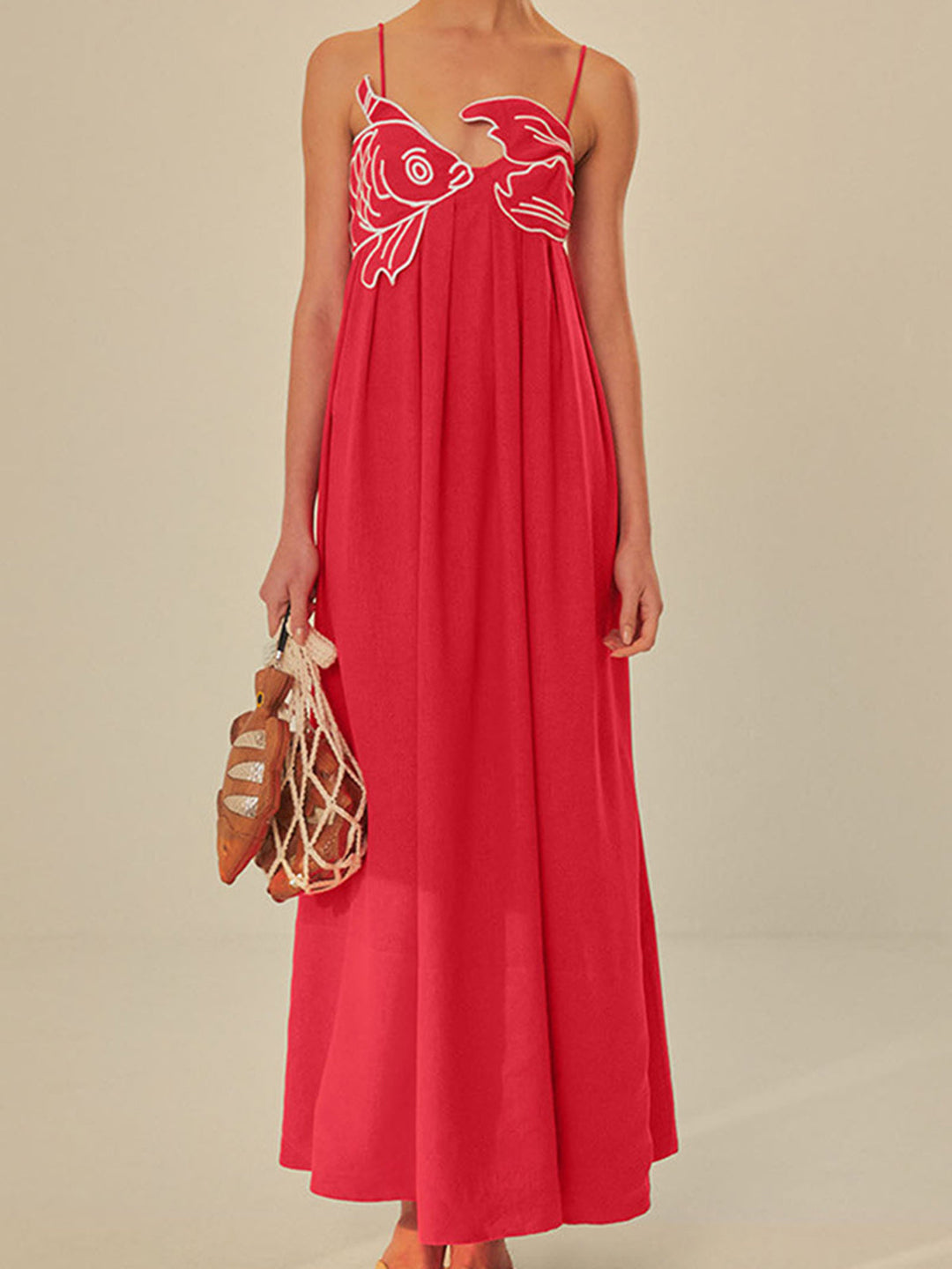 Blythe | Women's Embroidered Spaghetti Strap Maxi Dress - Red - Image 1