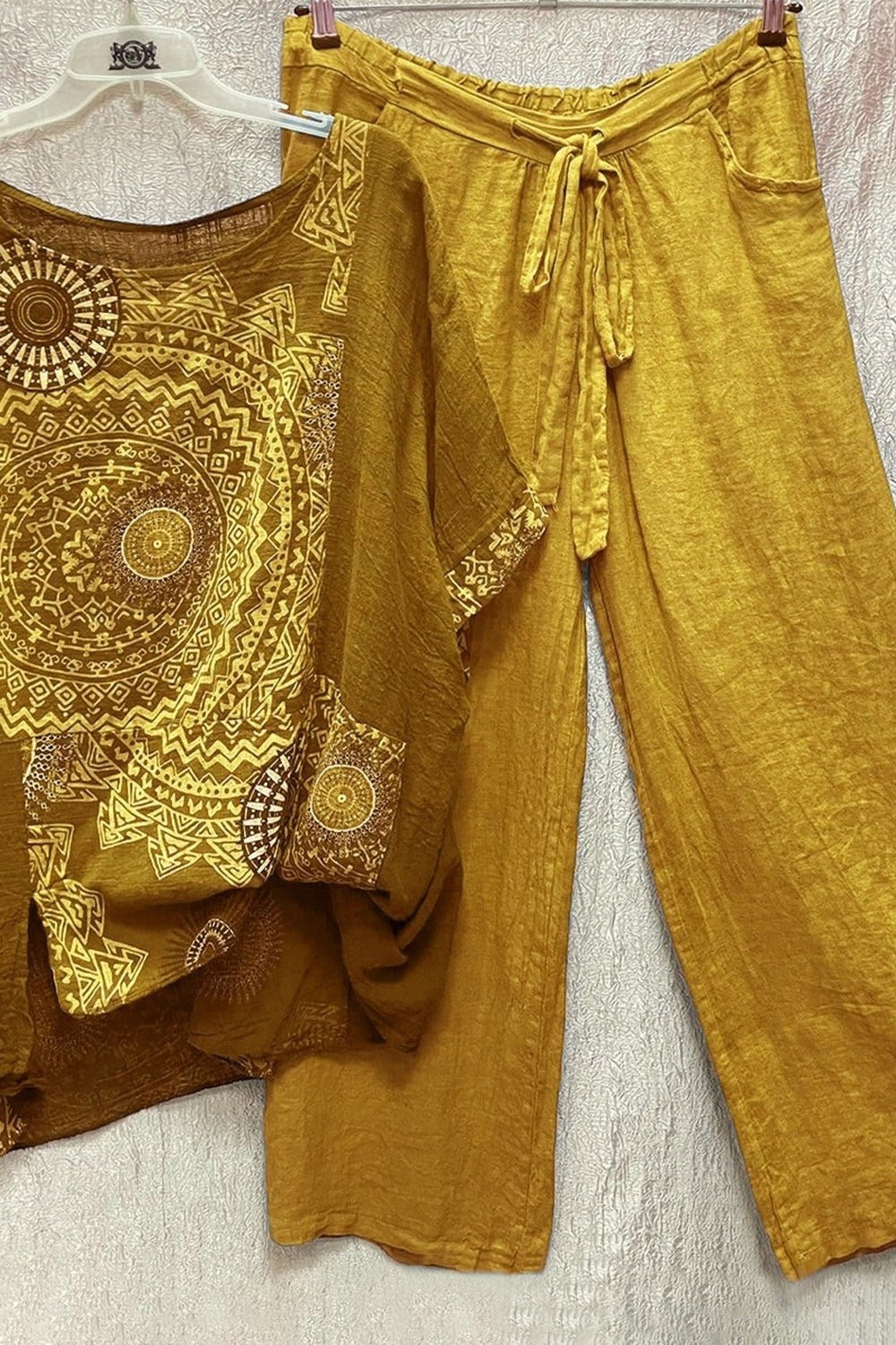 Brenna | Women's Mandala Print Wide Leg Co-Ord Set - Yellow - Image 1