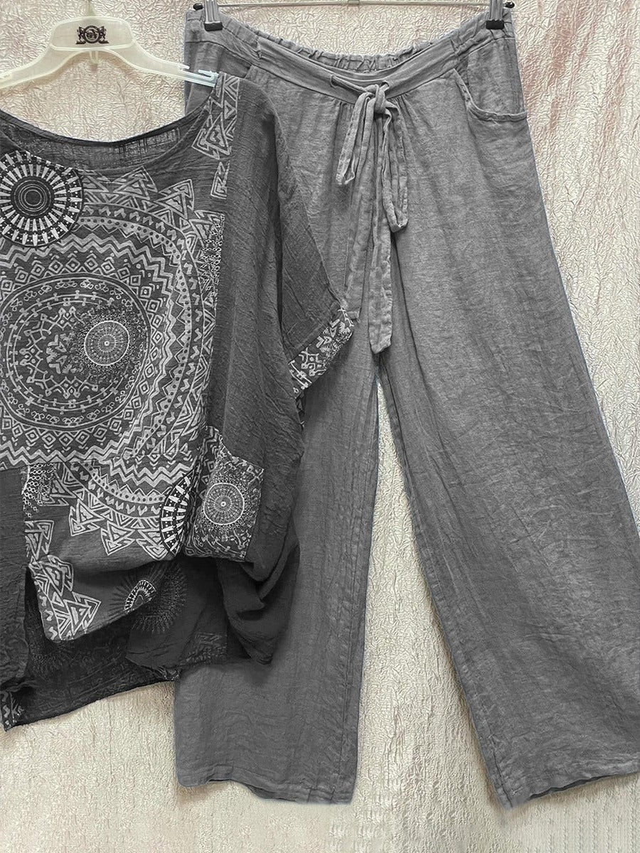 Brenna | Damen-Set mit weitem Bein und Mandala-Muster – Gelb – Bild 2