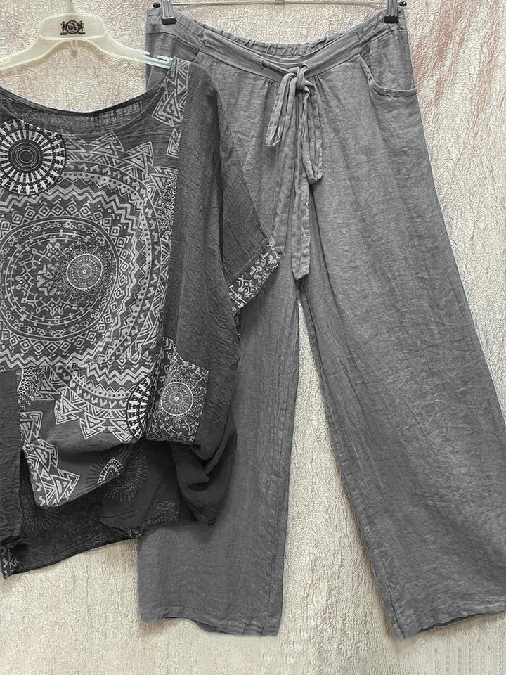 Brenna | Damen-Set mit weitem Bein und Mandala-Muster – Gelb – Bild 2