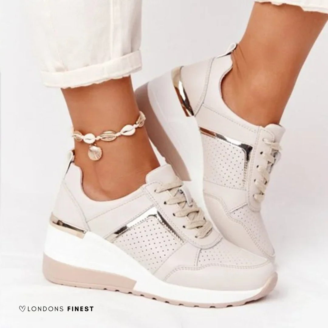 Brenna | Women's Orthopedic Lace Up Trainers - White - Image 1