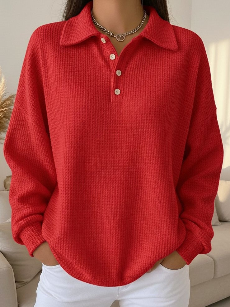 Briar | Women's Collared Long Sleeve Sweater - Red - Image 1