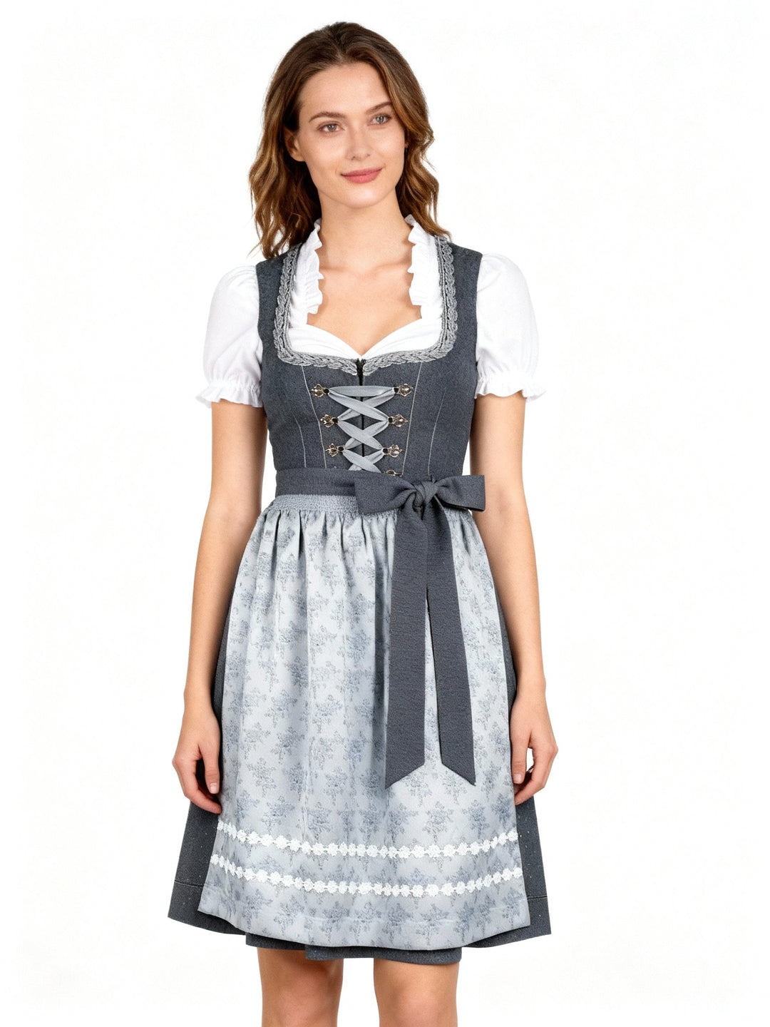 Britta | Women's Dirndl Dress with Apron, Dark Grey - Dark Grey - Image 1