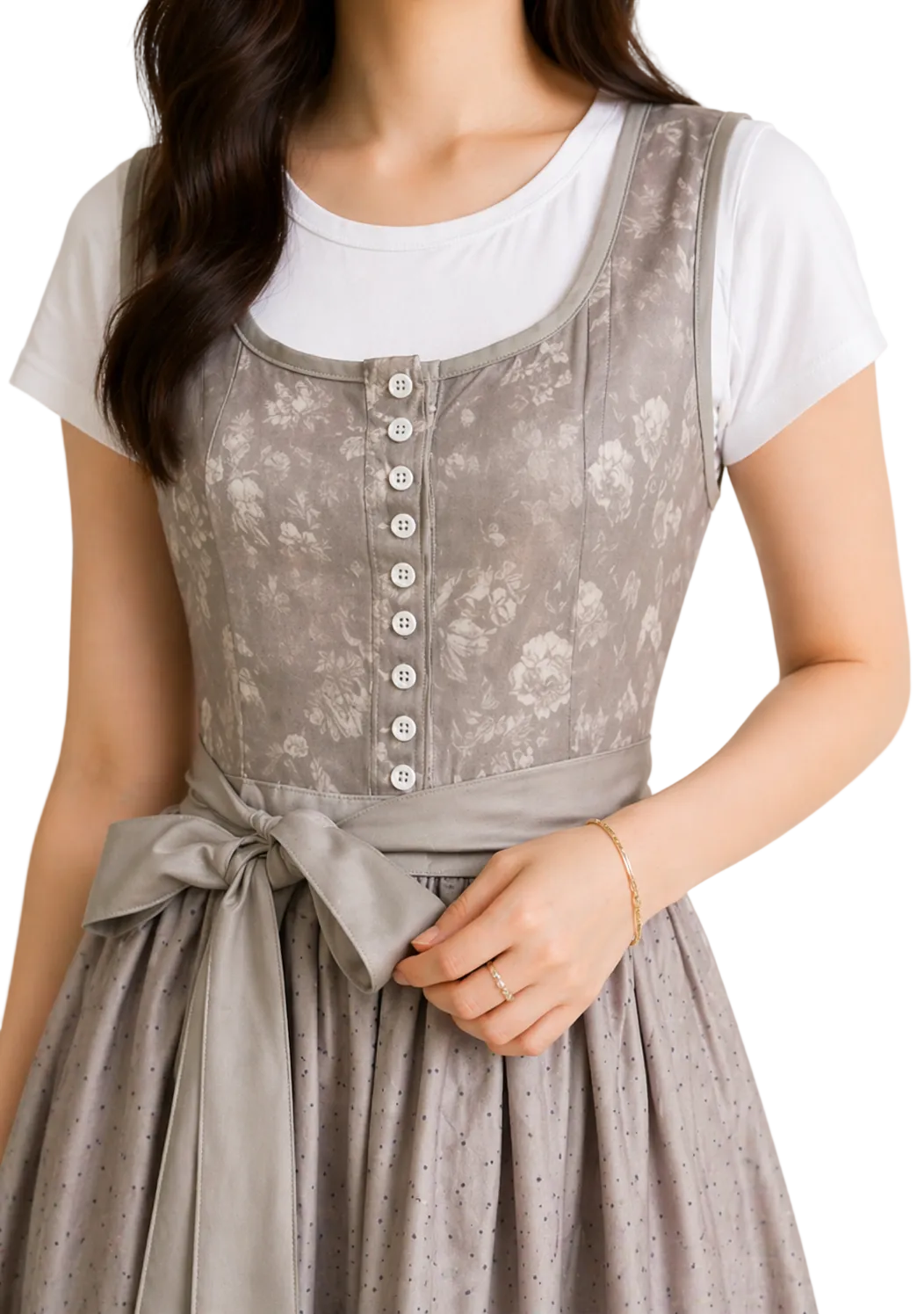 Britta | Women's Dirndl Oktoberfest Floral Midi Dress - Taupe - Image 1