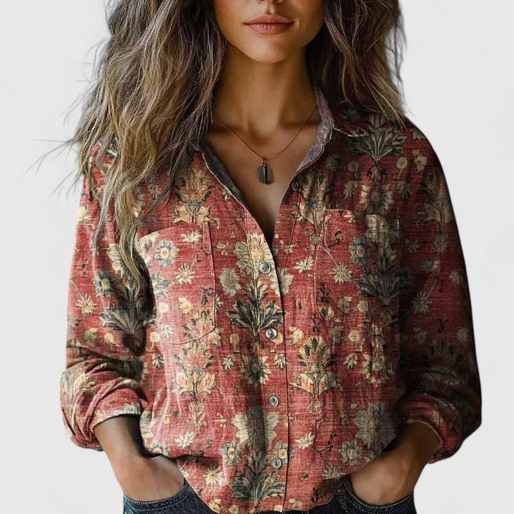 Calandra | Women's Floral Long Sleeve Button Down Shirt - Floral - Image 1