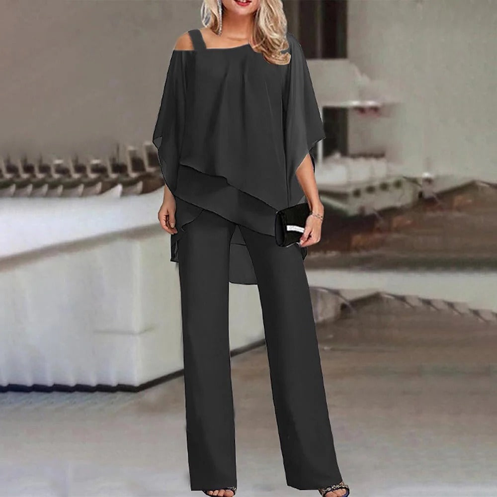Calliandra | Women's Cold Shoulder Wide Leg Jumpsuit Set - Black - Image 1