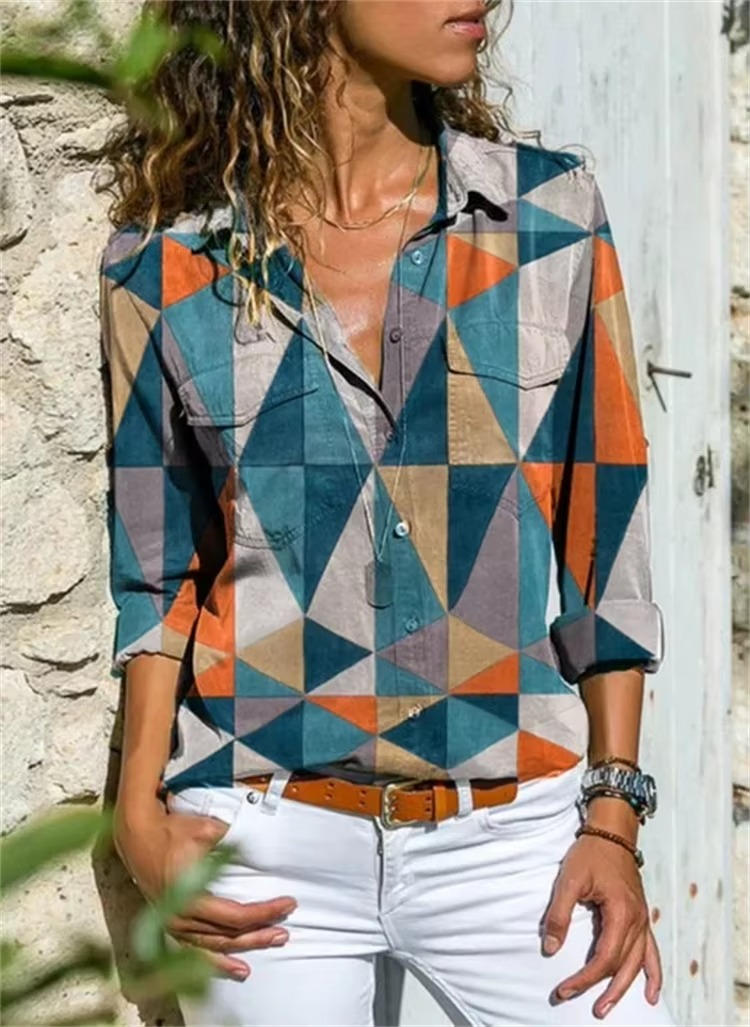 Calypso | Women's Geometric Print Button Down Shirt - Image 1