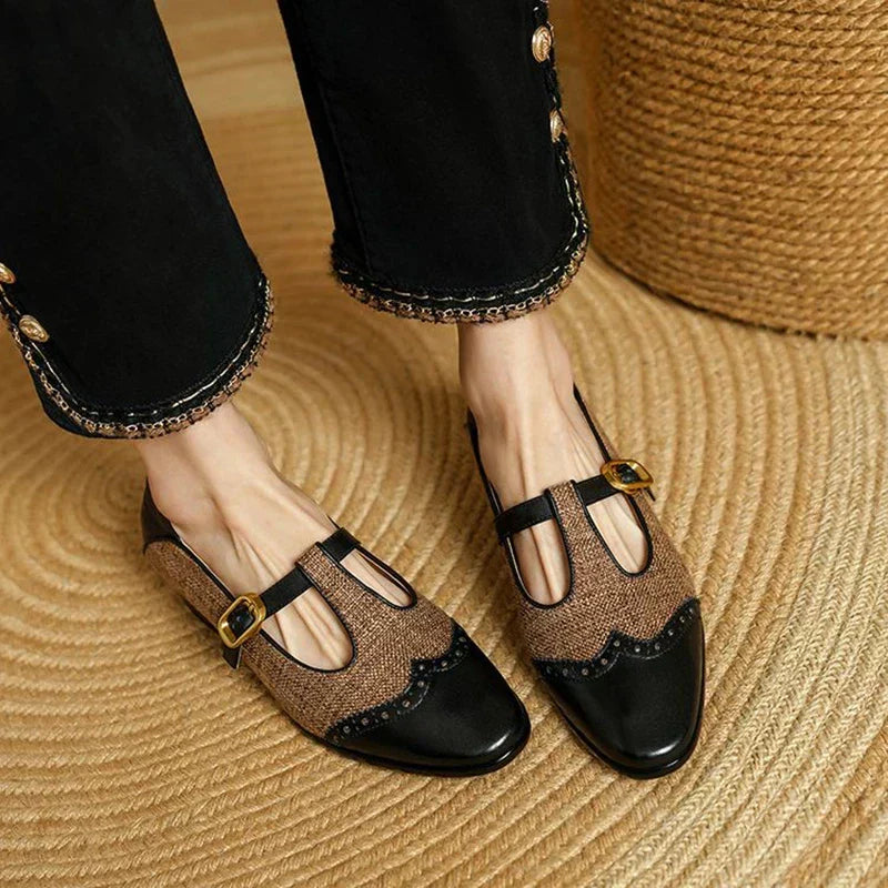 Celandine | Women's Two-Tone T-Bar Mary Jane Shoes - Brown - Image 1