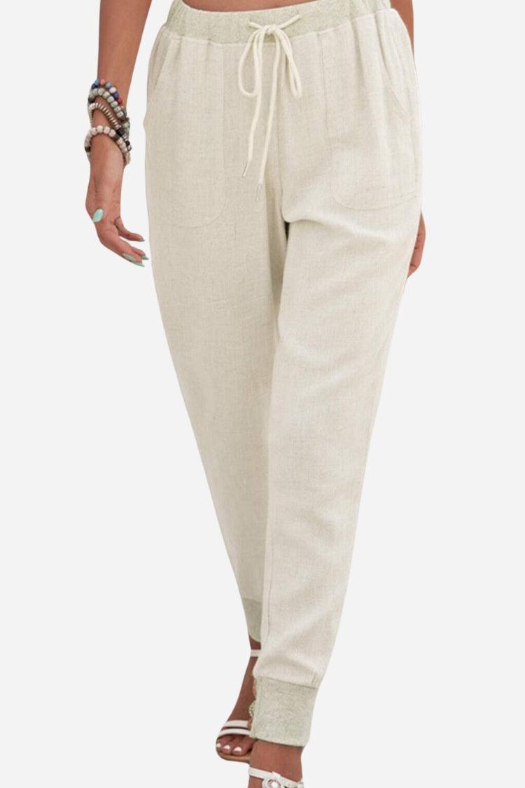 Celestine | Women's Drawstring Waist Joggers - Beige - Image 1