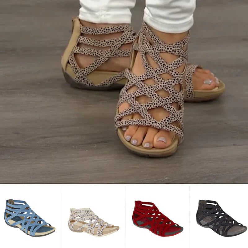 Celina | Women's Strappy Flat Sandals - Beige - Image 1