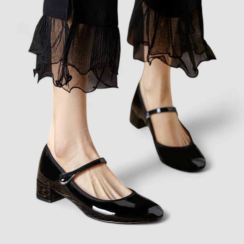 Clarinda | Women's Mary Jane Block Heel Shoes - Black - Image 1