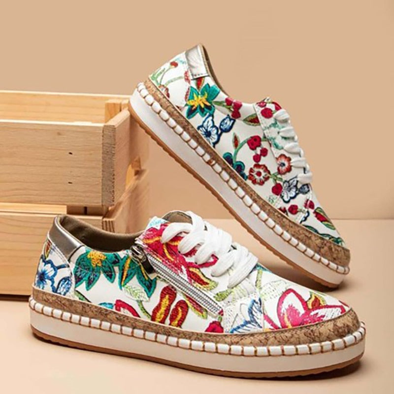 Clover | Women's Floral Embroidered Lace-Up Sneakers - Floral - Image 1