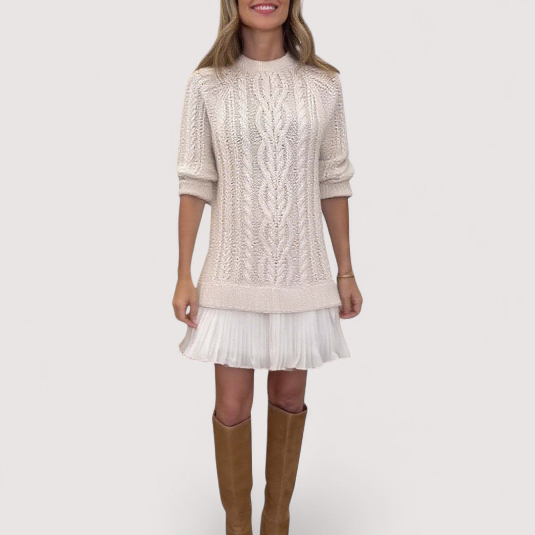 Clover | Women's Mock Neck Cable Mini Dress - Beige - Image 1