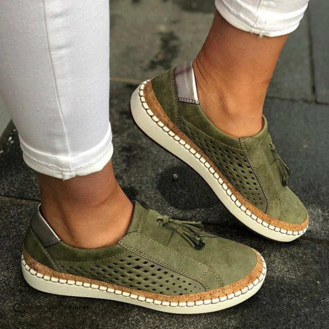Clover | Women's Perforated Slip On Sneakers - Khaki - Image 1