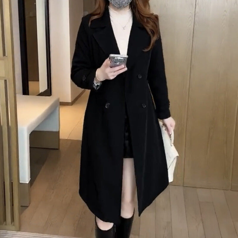 Cordamelia | Women's Double Breasted Long Black Coat - Black - Image 1